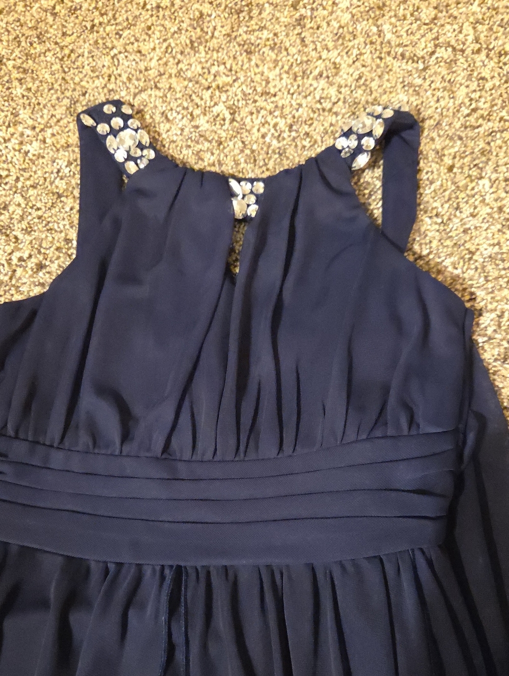 Rare Editions Navy Chiffon Dress with Jeweled Straps